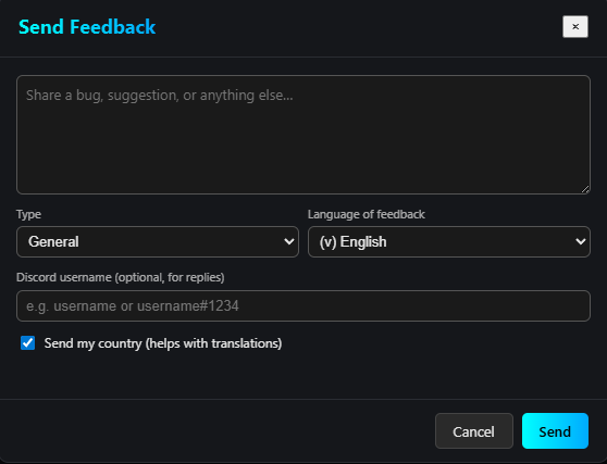 Screenshot: Feedback form