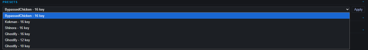 Screenshot: Preset dropdown