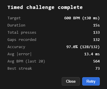 Screenshot: Results modal