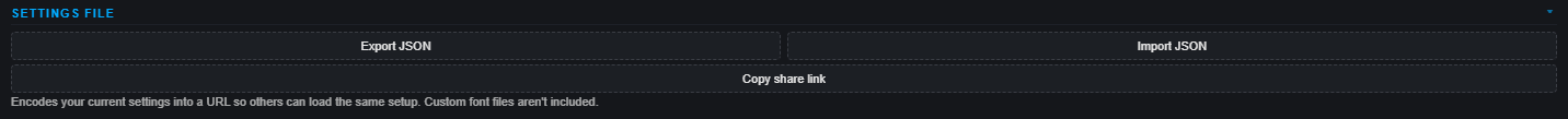 Screenshot: Export / Import / Share buttons