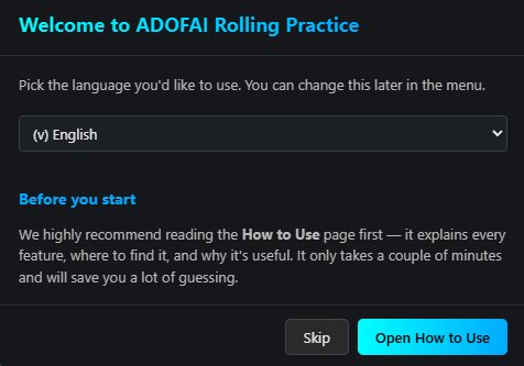 Screenshot: Welcome prompt